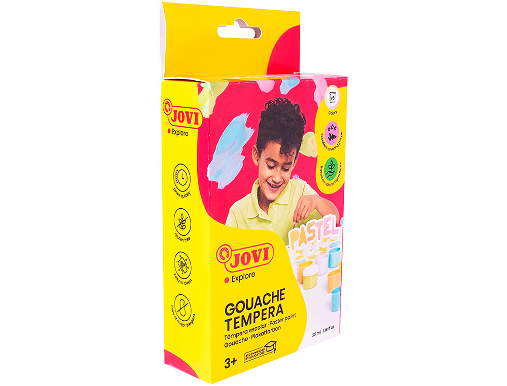 GOUACHE SCOLAIRE JOVI A BASE D'EAU COULEUR PASTEL 6 POTS   DE 35 ML + PINCEAU