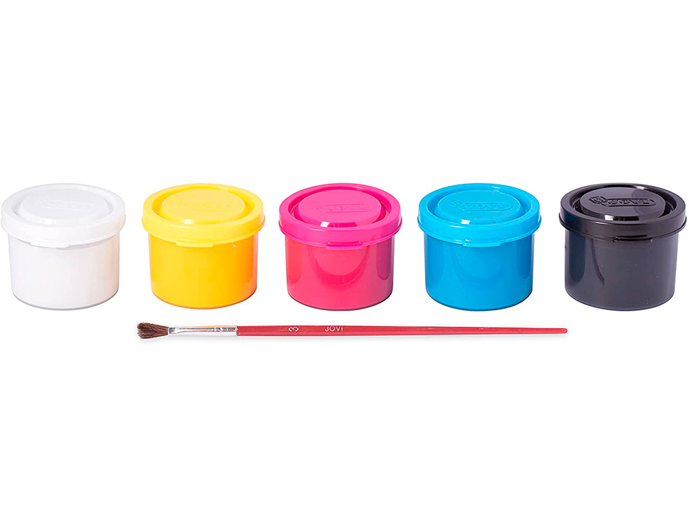 GOUACHE SCOLAIRE JOVI A BASE D'EAU COULEUR ASSORTIES 5     POTS DE 35 ML + PINCEAU