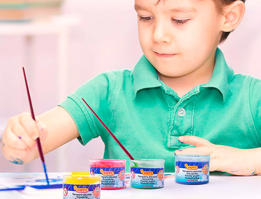 GOUACHE SCOLAIRE JOVI A BASE D'EAU COULEUR ASSORTIES 5     POTS DE 35 ML + PINCEAU