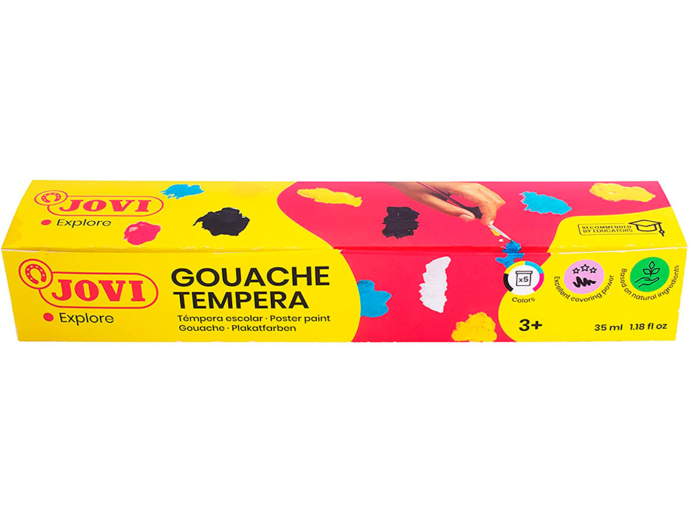 GOUACHE SCOLAIRE JOVI A BASE D'EAU COULEUR ASSORTIES 5     POTS DE 35 ML + PINCEAU