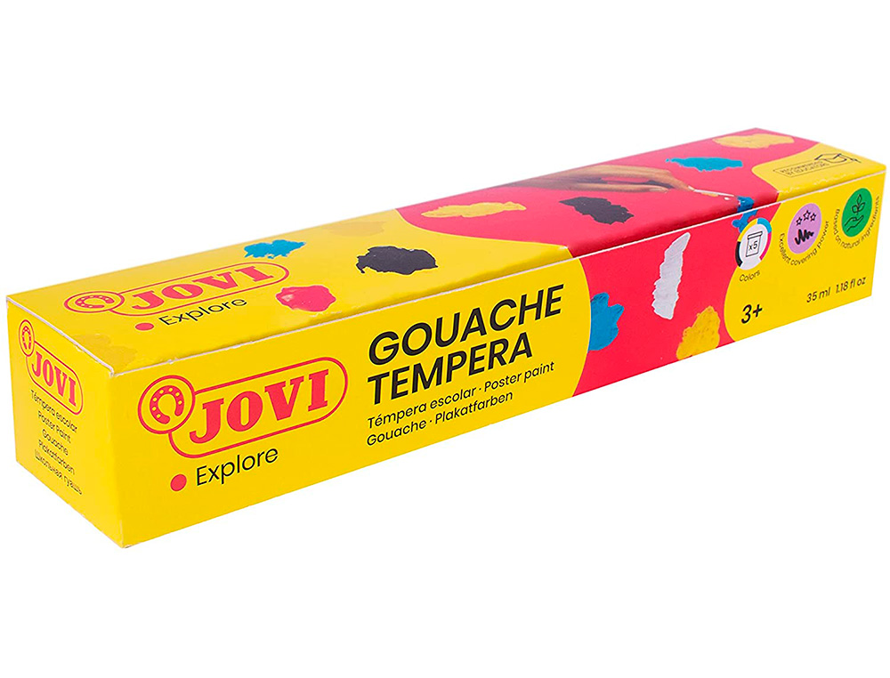 GOUACHE SCOLAIRE JOVI A BASE D'EAU COULEUR ASSORTIES 5     POTS DE 35 ML + PINCEAU