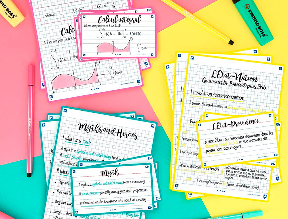 FICHES BRISTOL OXFORD REVISION 2.0 A5 PERFOREE 32   FICHES/FILM Q5X5 COULEUR      ASSORTIES