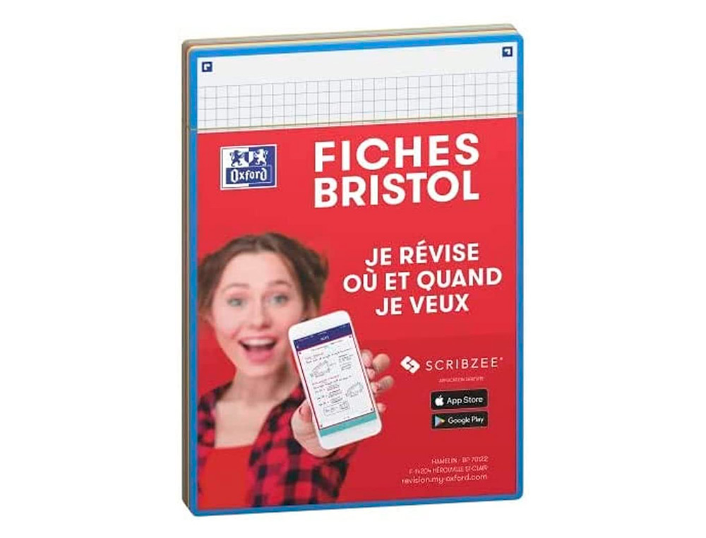 FICHES BRISTOL OXFORD REVISION 2.0 A5 PERFOREE 32   FICHES/FILM Q5X5 CARTON       ASSORTI