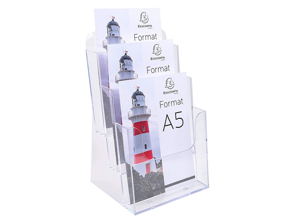 DISTRIBUTEUR EXACOMPTA POLYSTYRENE FORMAT A5         VEERTICAL 3 COMPARTIMENTS     TRANSPARENT