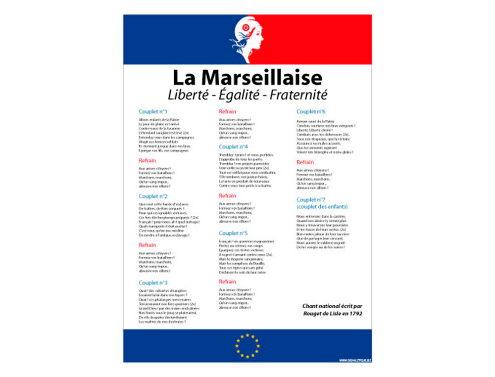 AFFICHAGE  COLE PRIMAIRE LOI BLANQUER - LA MARSEILLAISE -  AVEC LA MARIANNE - PAPIER     POSTER 210 X 300 MM