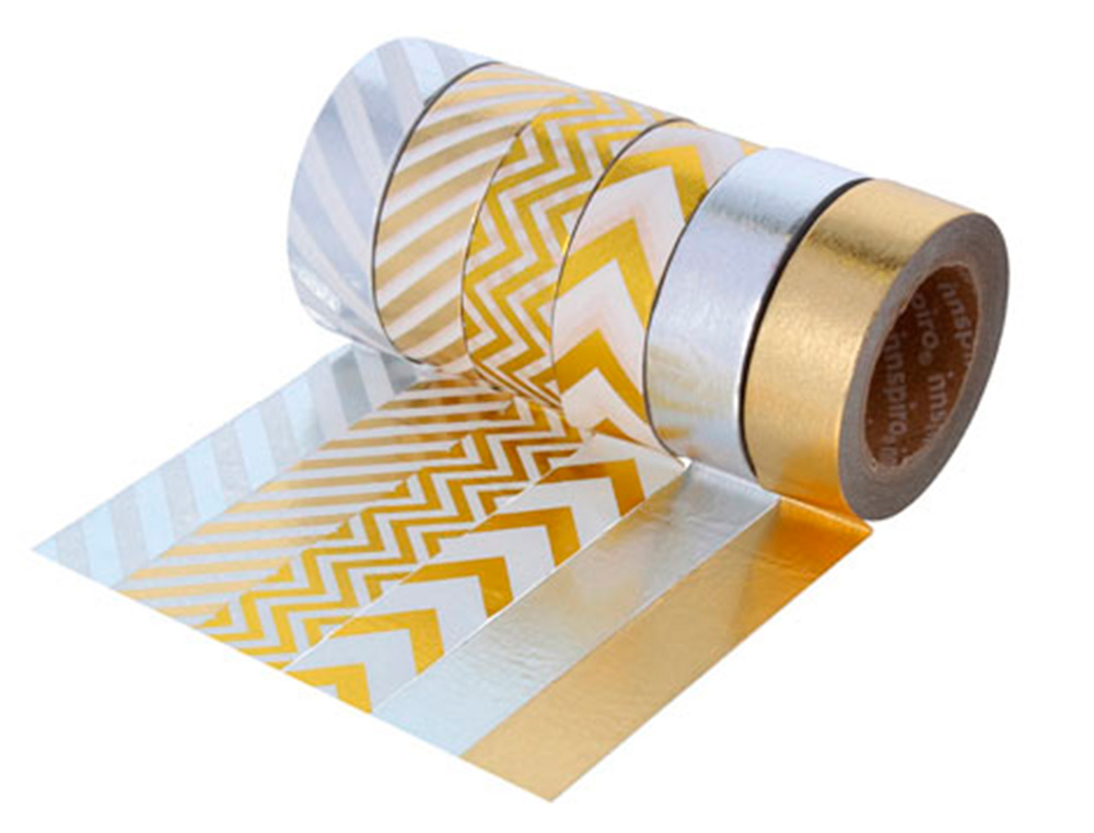 SET DE 6 RUBANS MASKING TAPE WASHI FOIL SERIE METAL