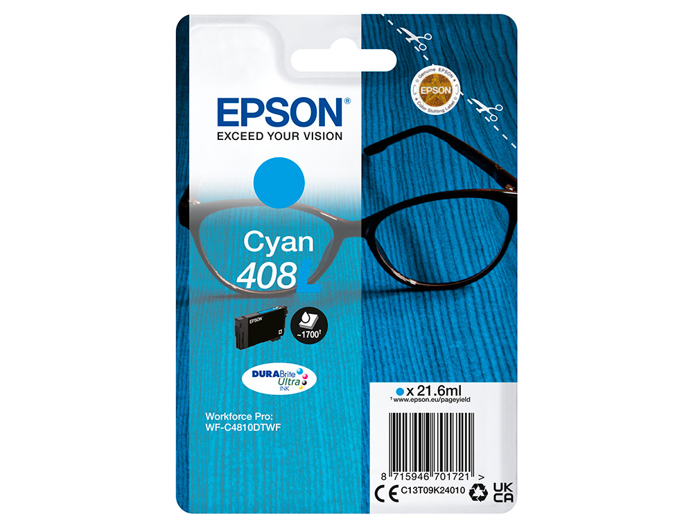 CARTOUCHE EPSON JET D'ENCRE 408XL CYAN 1700P