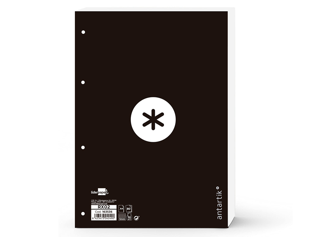 FEUILLET MOBILE ANTARTIK A4 80FEUILLES 90G QUADRILLAGE 5MM 4TROUS BORD COLORIS NOIR