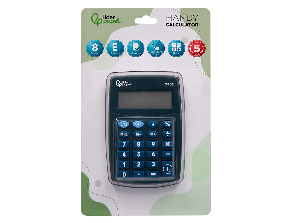 CALCULATRICE DE POCHE LIDERPAPEL XF02 8 CHIFFRES    AVEC PILE 99X64X9 MM COLORIS  BLEU