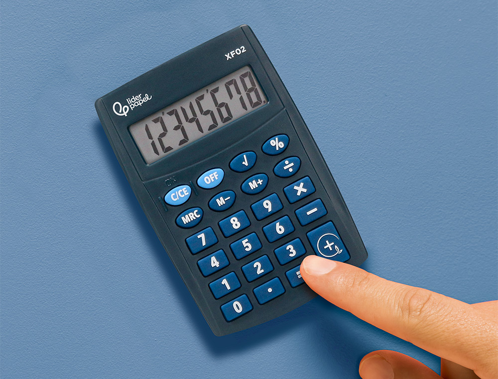 CALCULATRICE DE POCHE LIDERPAPEL XF02 8 CHIFFRES    AVEC PILE 99X64X9 MM COLORIS  BLEU