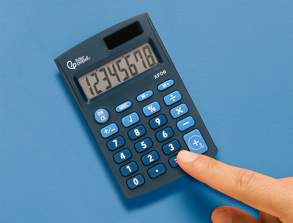 CALCULATRICE DE POCHE XF05 8 CHIFFRES SOLAIRE ET PILES     98X62X8 MM COLORIS BLEU