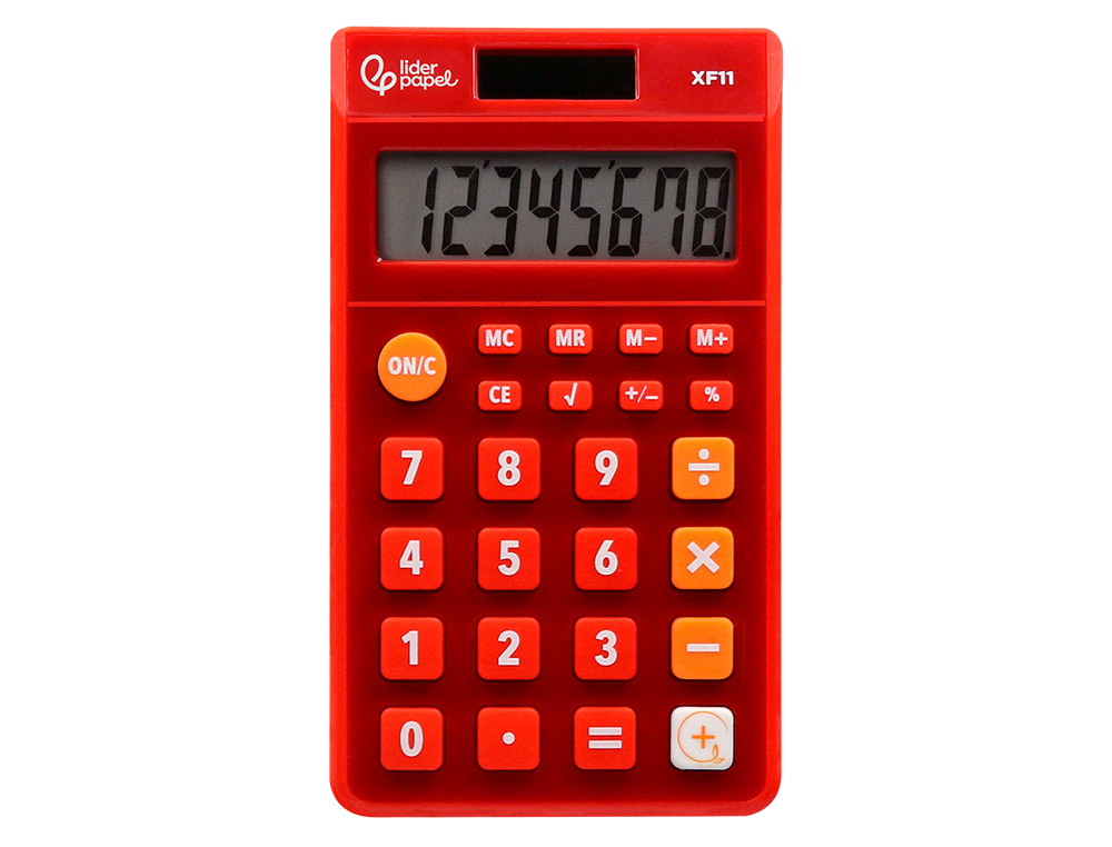 CALCULATRICE DE POCHE LIDERPAPEL XF11 8 CHIFFRES    SOLAIRE ET PILES 115X65X8 MM  COLORIS ROUGE