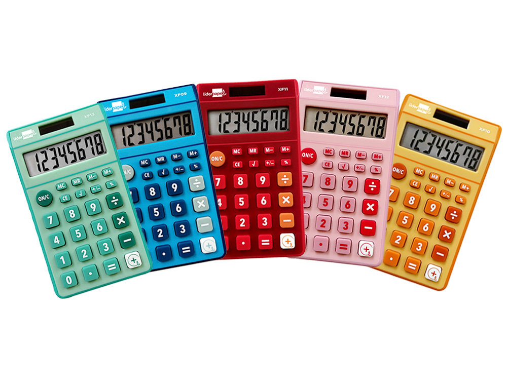 CALCULATRICE DE POCHE LIDERPAPEL XF09 8 CHIFFRES    SOLAIRE ET PILES 115X65X8 MM  PRESENTOIR DE 16U