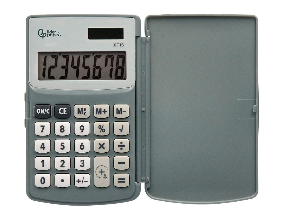 CALCULATRICE LIDERPAPEL DE POCHE XF15 10 CHIFFRES AVEC   COUVERCLE SOLAIRE ET PILES    COLORIS GRIS 123X75X12 MM