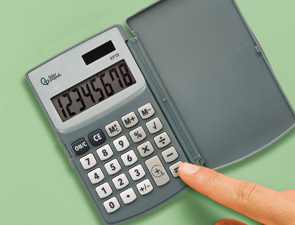 CALCULATRICE LIDERPAPEL DE POCHE XF15 10 CHIFFRES AVEC   COUVERCLE SOLAIRE ET PILES    COLORIS GRIS 123X75X12 MM