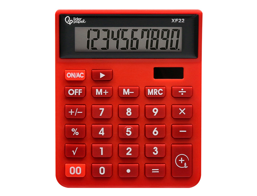 CALCULATRICE DE BUREAU LIDERPAPEL XF22 10 CHIFFRES   SOLAIRE ET PILES 127X105X24   MM COLORIS ROUGE