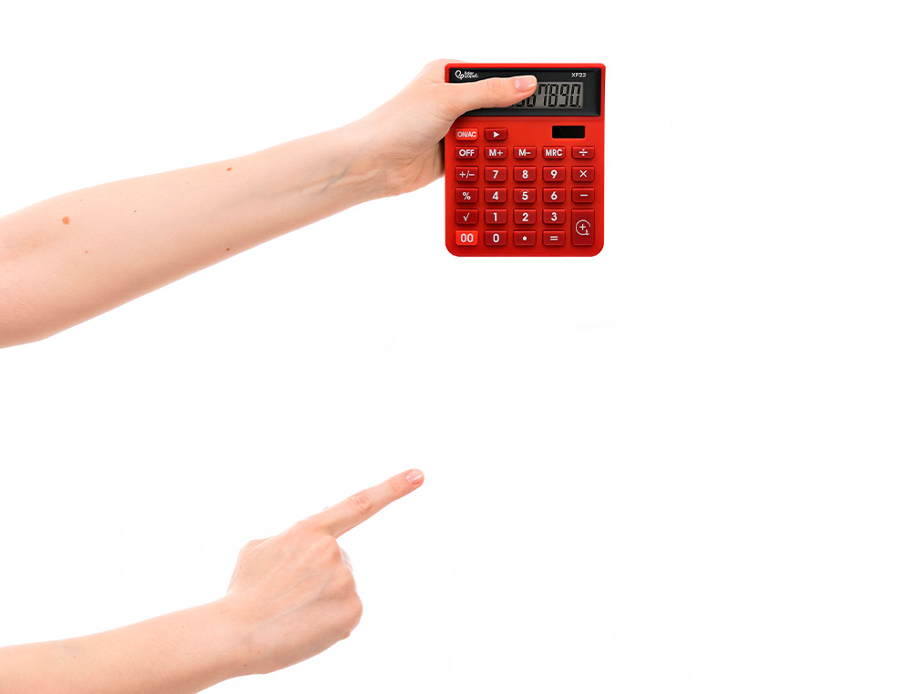 CALCULATRICE DE BUREAU LIDERPAPEL XF22 10 CHIFFRES   SOLAIRE ET PILES 127X105X24   MM COLORIS ROUGE
