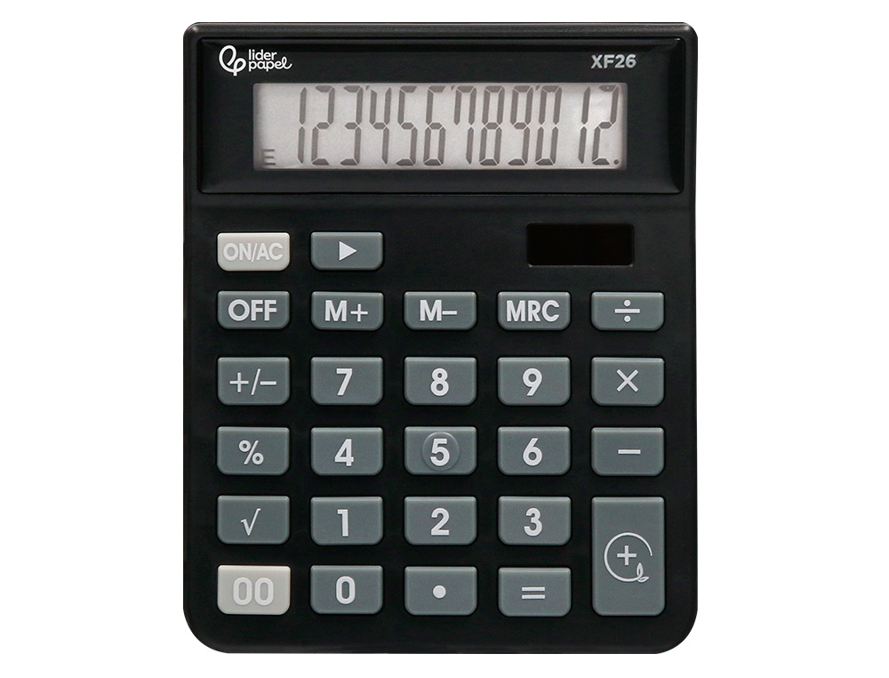 CALCULATRICE DE BUREAU LIDERPAPEL XF26 12 CHIFFRES   SOLAIRE ET PILES 127X105X24   MM COLORIS NOIR