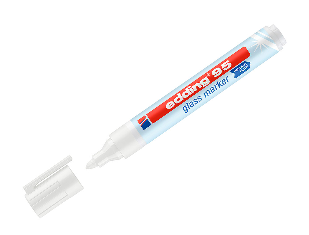 MARQUEUR EDDING 95 POUR VERRE POINTE RONDE TRACE 1,5 A 3MM  COLORIS BLANC