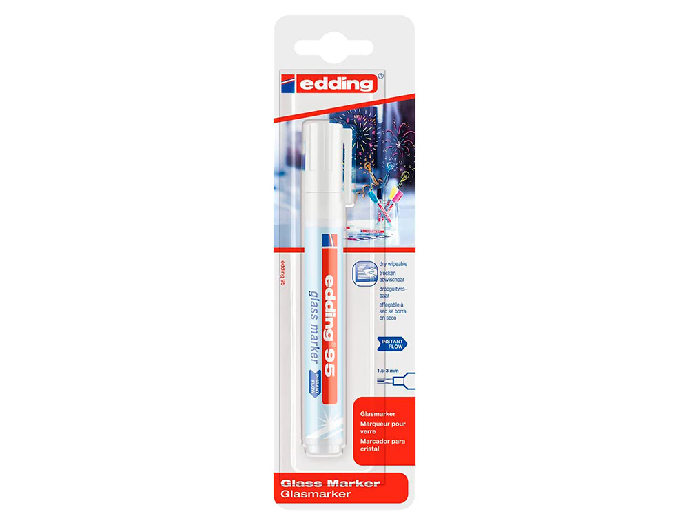 MARQUEUR EDDING 95 POUR VERRE POINTE RONDE TRACE 1,5 A 3MM  COLORIS BLANC