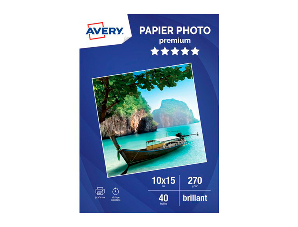 PAPIER PHOTO AVERY BRILLANT 270G 10X15 PAQUET DE 40       FEUILLES