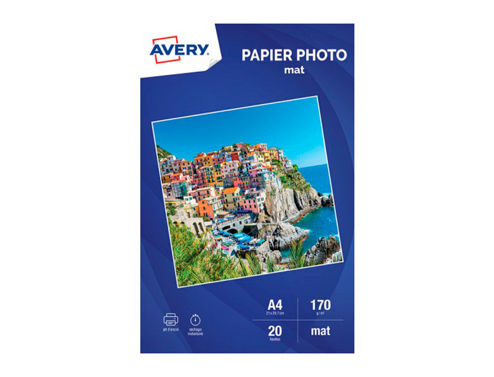 PAPIER PHOTO AVERY MAT 170G A4 PAQUET DE 20 FEUILLES