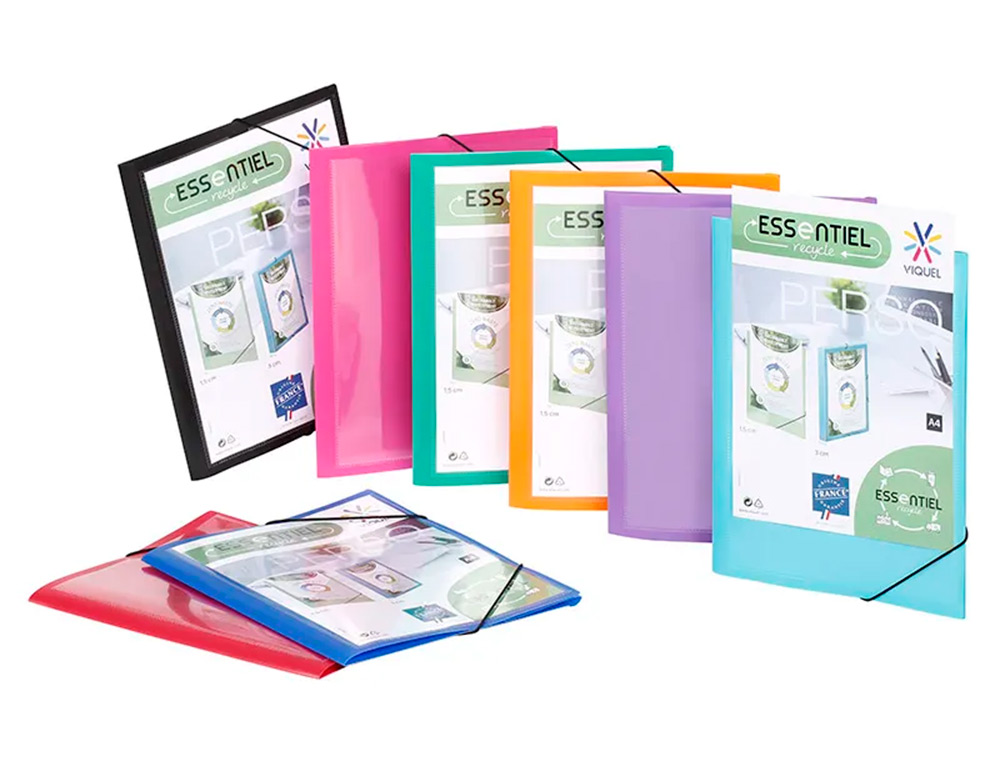 CHEMISE VIQUEL 3 RABATS A4 PERSONNALISABLE POLYPROPYLENE ESSENTIEL RECYCLE COLORIS ASSORTIS