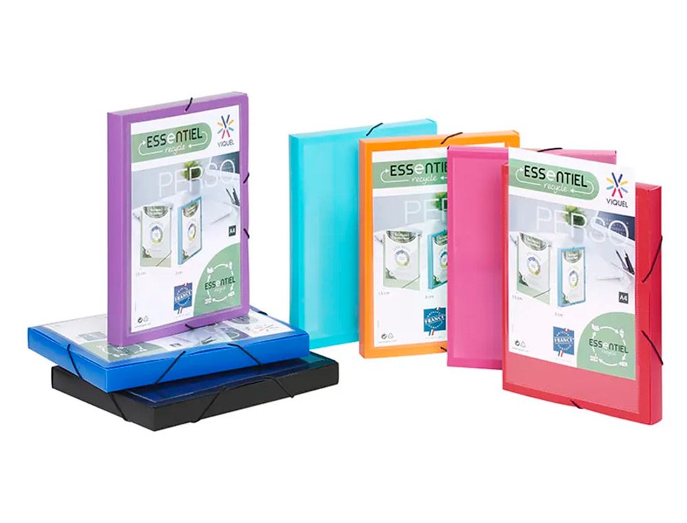 BOITE DE CLASSEMENT COOLBOX A4 DOS 3CM POLYPROPYLENE      ESSENTIEL RECYCLE COLORIS     ASSORTIS