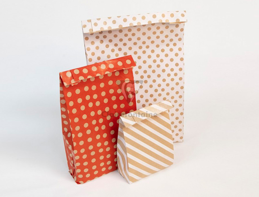 POCHETTES KRAFT RAYURES BLANCHES 50G/M   11X21+5 CM   SACHET DE 50 UN