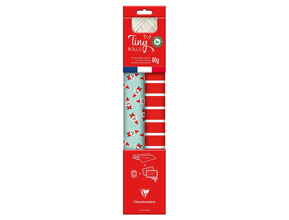 SET D'EMBALLAGE CADEAU P RE NO L COMPOS DE 2 ROULEAUX TINY ROLLS 5MX0,35CM + 1 ROULEAU BOLDUC 20M + 10