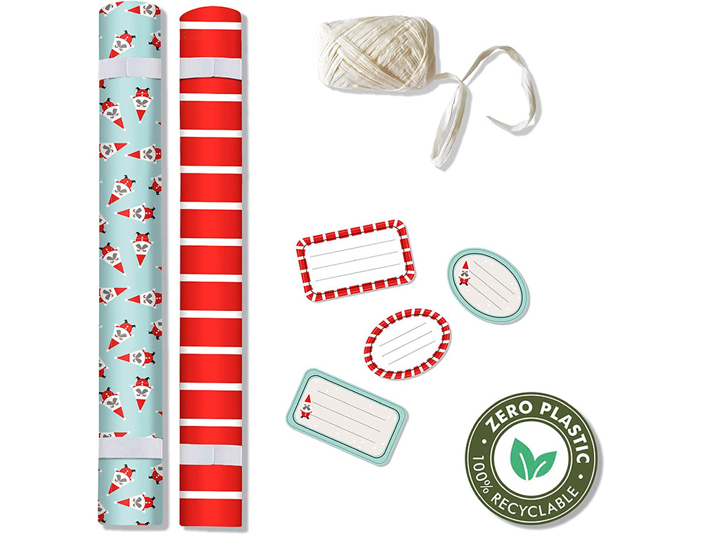 SET D'EMBALLAGE CADEAU P RE NO L COMPOS DE 2 ROULEAUX TINY ROLLS 5MX0,35CM + 1 ROULEAU BOLDUC 20M + 10