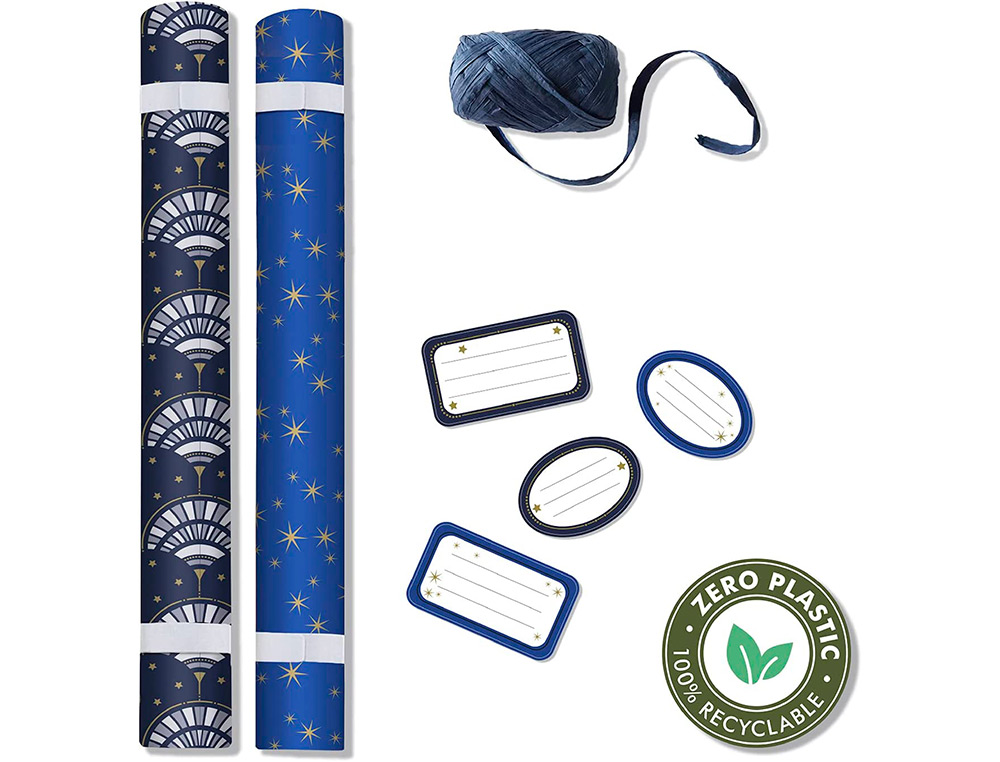 SET D'EMBALLAGE CADEAU  TOILE COMPOS  DE 2 ROULEAUX TINY    ROLLS 5MX0,35CM + 1 ROULEAU   BOLDUC 20M + 10  TIQUETTES