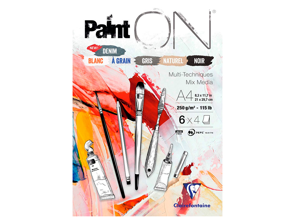 BLOC DESSIN PAINTON CLAIREFONTAINE A4 250GR       21X29,7CM 24F ASSORTIS