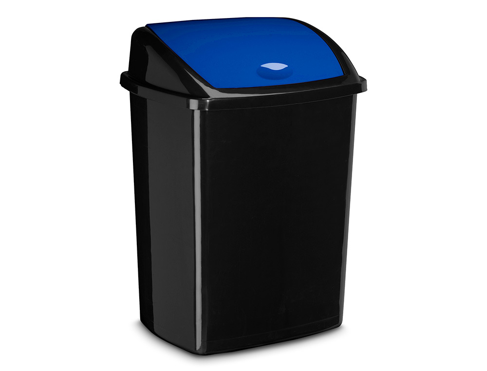 POUBELLE CEP PLASTIQUE A COUVERCLE BASCULANT 50L NOIR  COUVERCLE BLEU