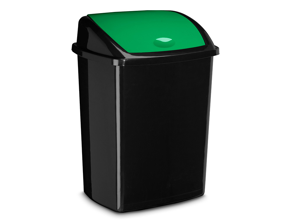 POUBELLE CEP PLASTIQUE A COUVERCLE BASCULANT 50L NOIR  COUVERCLE VERT