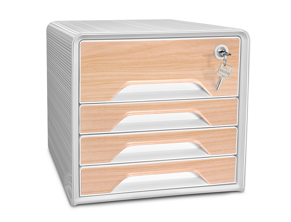 BLOC DE CLASSEMENT 4 TIROIRS SMOOVE SECURE FORMAT 24X32CM  SUPERPOSABLE BLANC / H TRE