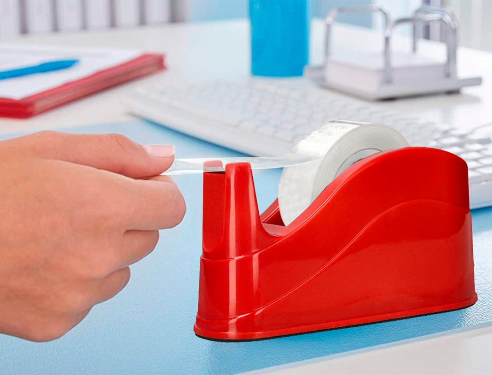 DEVIDOIR DE COMPTOIR DE RUBAN ADHESIF POUR ROULEAU DE 66M   220X100X70 MM COLORIS ROUGE