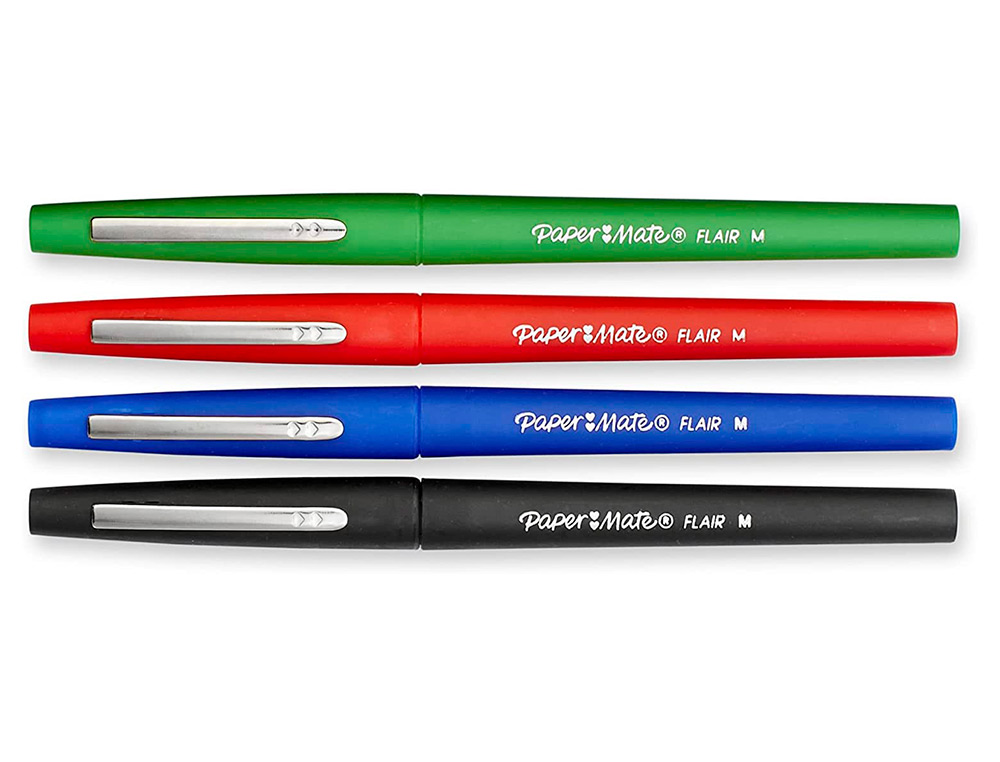 FEUTRE ECRITURE PAPER MATE FLAIR ORIGINAL  POINTE        MOYENNE 0,7MM ENCRES          ASSORTIES ESTANDAR BLISTER 4