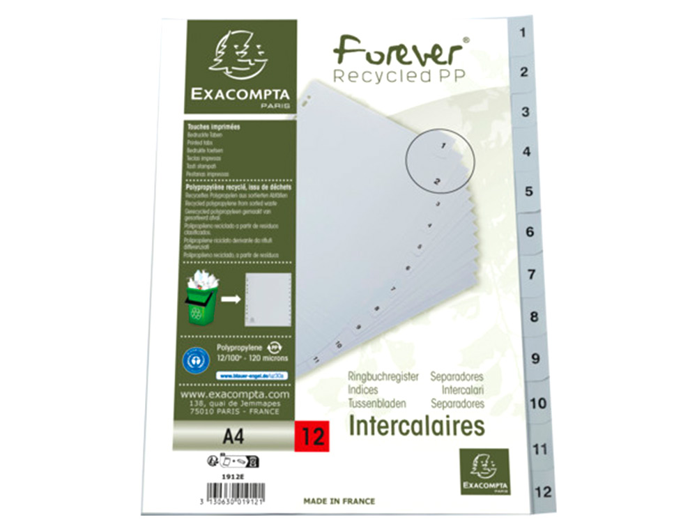 INTERCALAIRES IMPRIMES NUMERIQUES EXACOMPTA          POLYPROPYLENE A4 12POSITIONES /NUMERIQUE GRIS