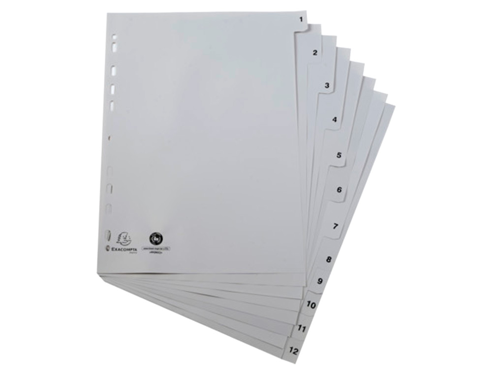 INTERCALAIRES IMPRIMES NUMERIQUES EXACOMPTA          POLYPROPYLENE A4 12POSITIONES /NUMERIQUE GRIS