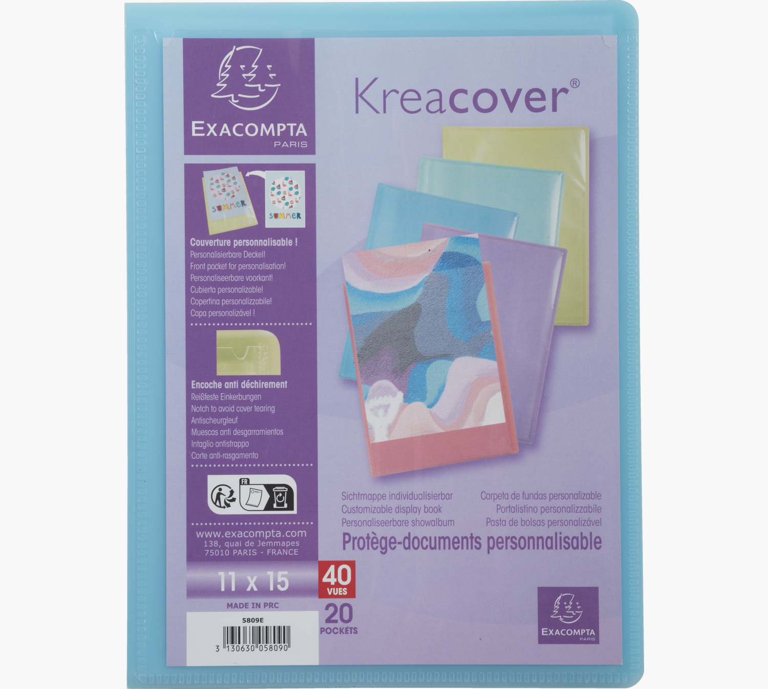 PORTE-DOCUMENTS EXACOMPTA KREACOVER  POLYPROPYLENE      110X150MM 40VUES ASSORTIMENT  PASTEL