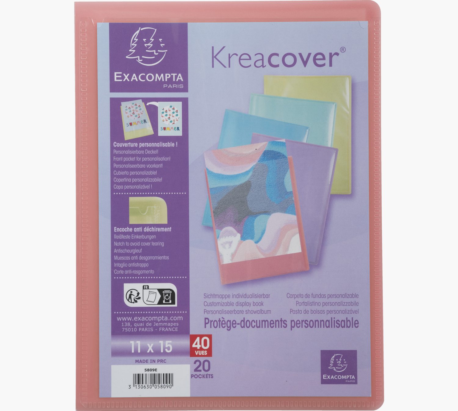 PORTE-DOCUMENTS EXACOMPTA KREACOVER  POLYPROPYLENE      110X150MM 40VUES ASSORTIMENT  PASTEL
