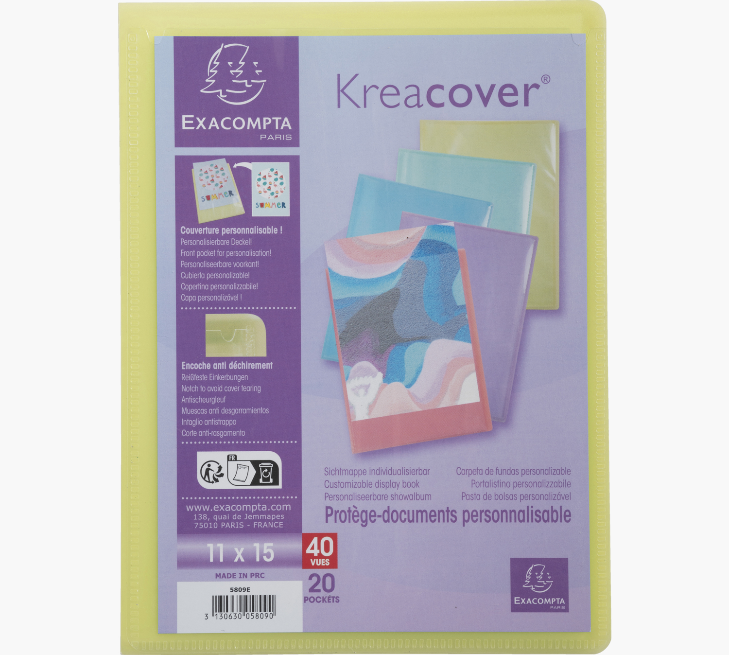PORTE-DOCUMENTS EXACOMPTA KREACOVER  POLYPROPYLENE      110X150MM 40VUES ASSORTIMENT  PASTEL