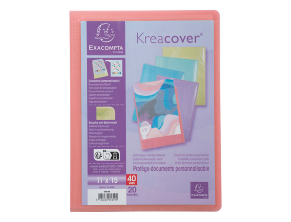 PORTE-DOCUMENTS EXACOMPTA KREACOVER  POLYPROPYLENE      110X150MM 40VUES ASSORTIMENT  PASTEL