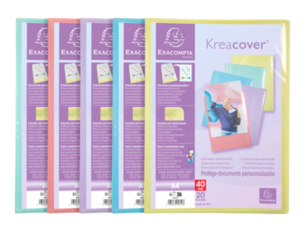 PORTE-DOCUMENTS EXACOMPTA KREACOVER A4 POLYPROPYLENE    40VUES ASSORTIMENT PASTEL