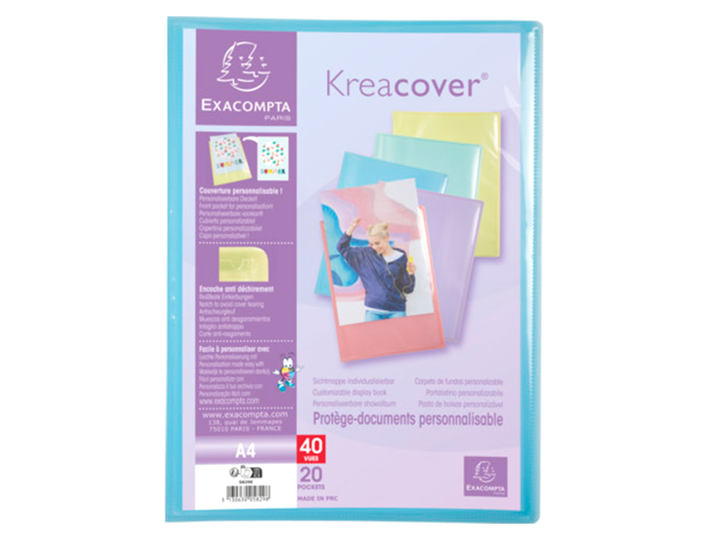 PORTE-DOCUMENTS EXACOMPTA KREACOVER A4 POLYPROPYLENE    40VUES ASSORTIMENT PASTEL