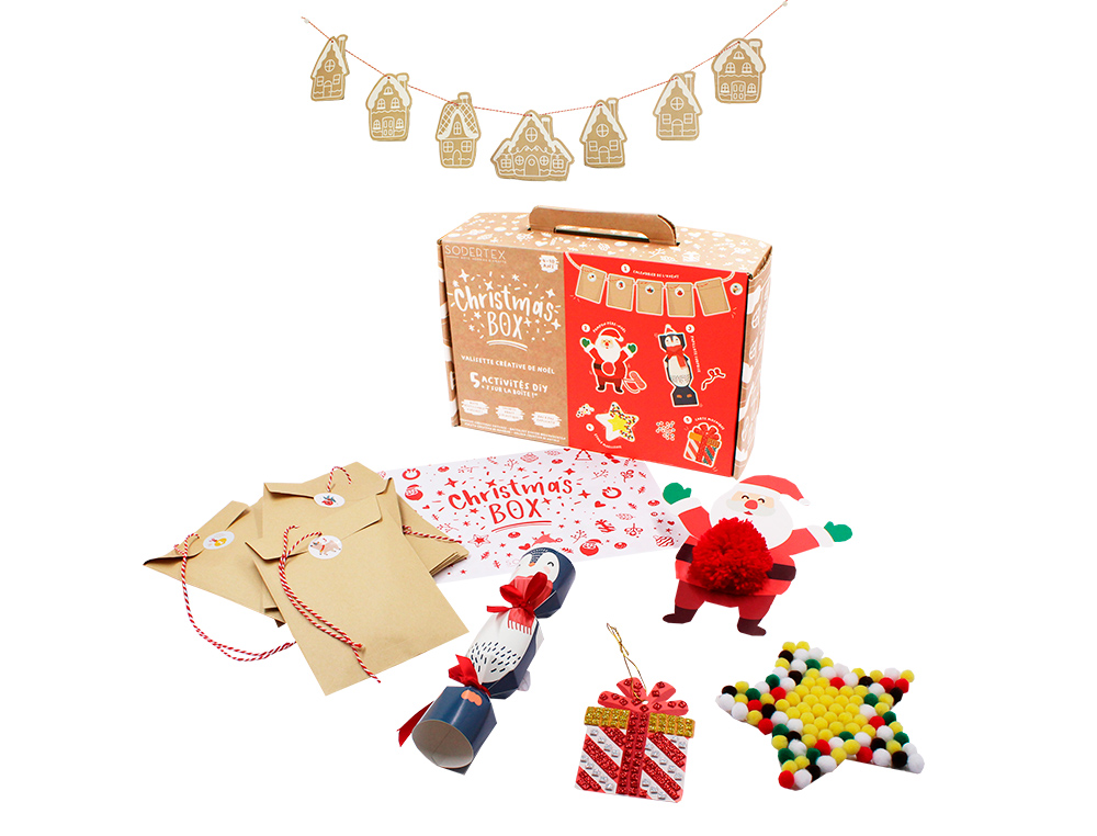 KIT CREATIF CHRISTMAS SODERTEX 5+2 ACTIVITES:       CRACKER + CALENDRIER DE       L'ADVENT + ETOILE A DECORER +