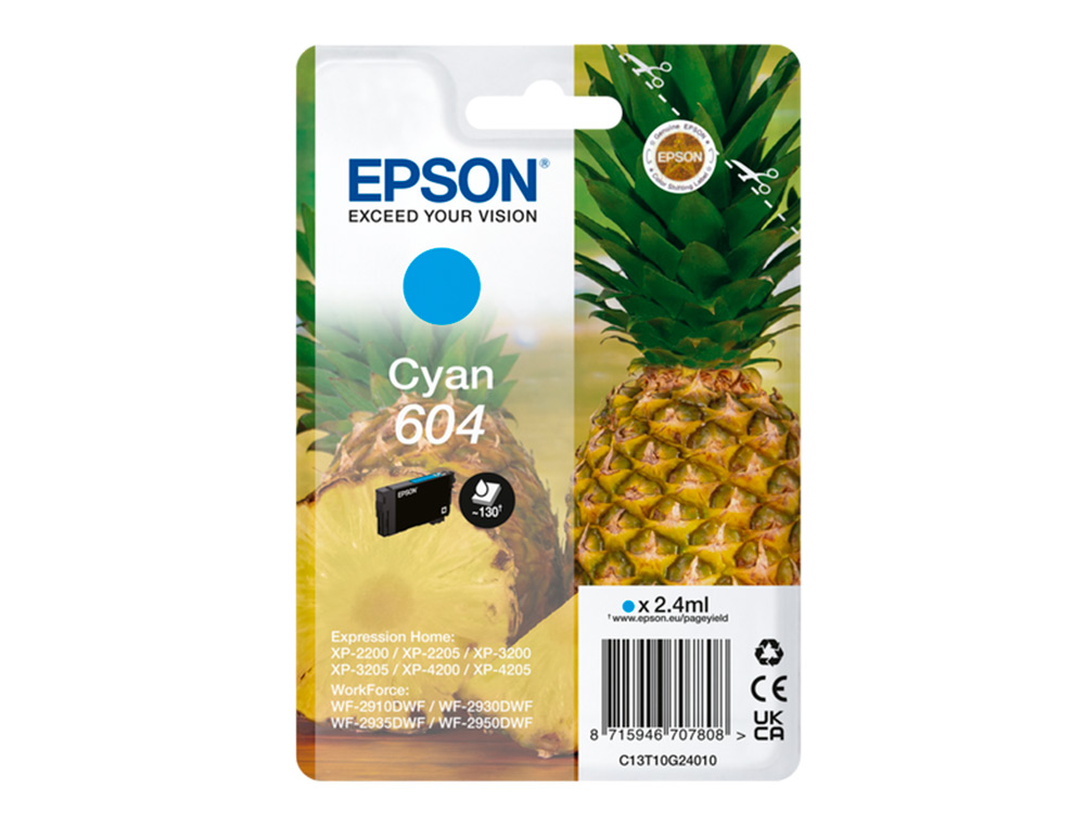 CARTOUCHE EPSON JET D'ENCRE ANANAS 604 2,4 ML 130P COULEUR CYAN