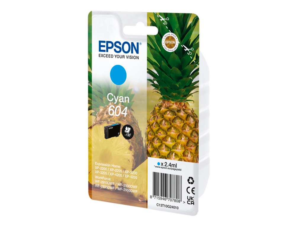 CARTOUCHE EPSON JET D'ENCRE ANANAS 604 2,4 ML 130P COULEUR CYAN