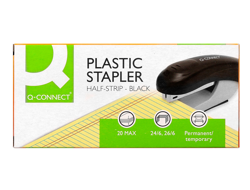 AGRAFEUSE BUREAU Q-CONNECT KF14204 PLASTIQUE ABS CAPACITE 20 FEUILLES COLORIS NOIR